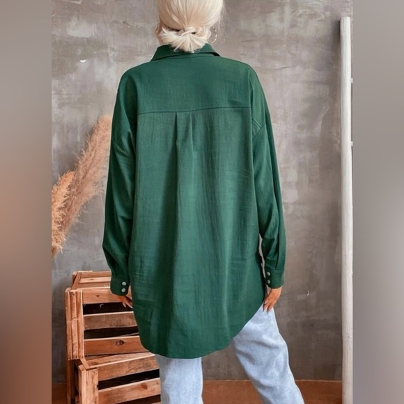 Women’s Spring & Autumn Casual Solid Forest Green Color Long Sleeve Shirt Sz L - Picture 2 of 7
